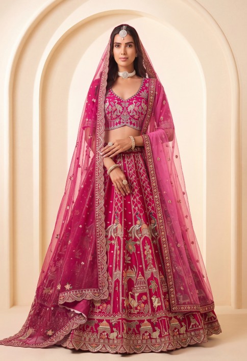 Rani Silk Beads, Embroidered, Sequins, Thread and Zari Work Lehenga Choli